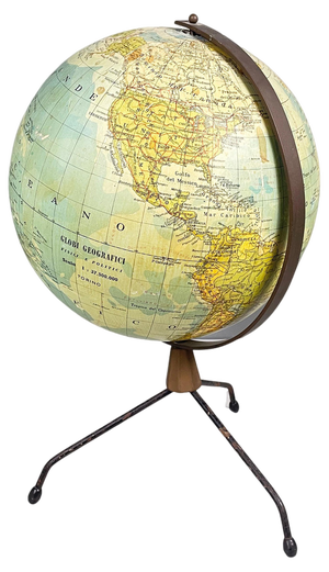 Italian Modern Metal Table Globe with Map of the World, 1960s