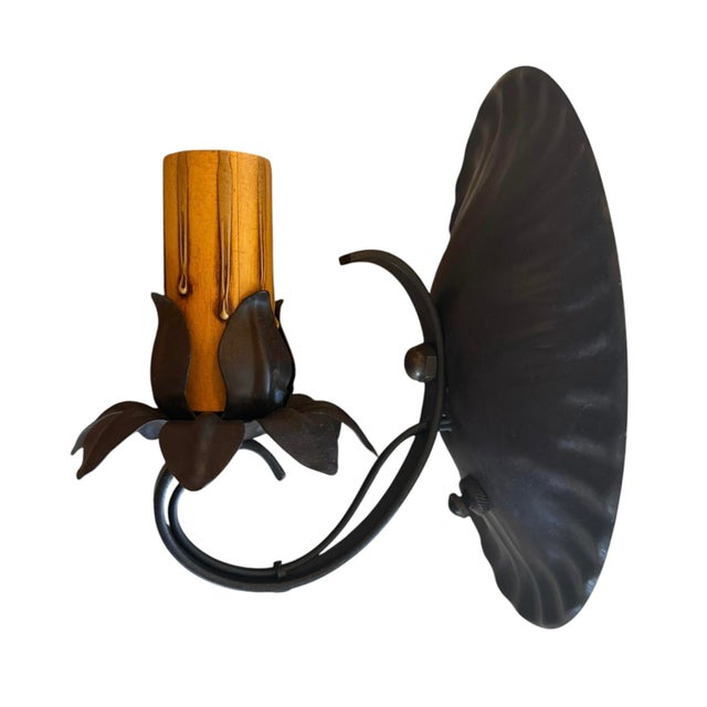 Antique Spanish Revival Wall Sconce With Flower Design For Sale In Los Angeles - Image 6 of 7