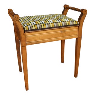 Edwardian Piano Stool in Geometric Fabric, 1890s For Sale