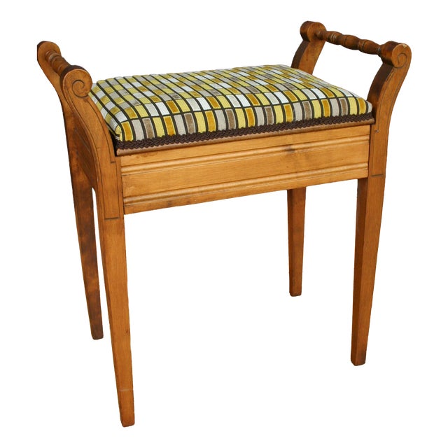 Edwardian Piano Stool in Geometric Fabric, 1890s For Sale