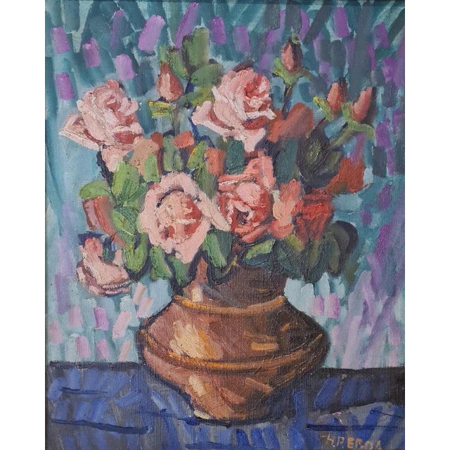 Mid 20th Century Mid 20th Century Still Life Painting of Roses in a Vase, Mid-Century French Oil on Canvas by Henri Reboa, Framed For Sale - Image 5 of 7