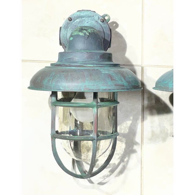 1980s Vintage Maritime Solid Copper & Brass Sconces Size 14” High X 9” Wide X 10” Deep For Sale - Image 5 of 17