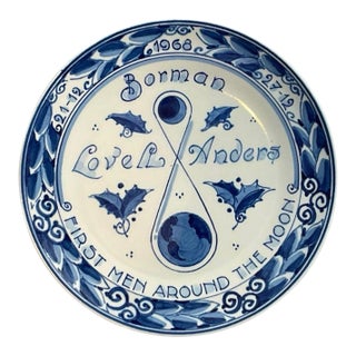 Royal Delft “First Men Around the Moon” 7” Plate 1968 Apollo 8 Mid-Century Holland For Sale