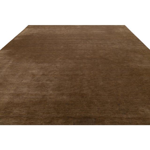 Modern 12x16 Apadana's Modern Gabbeh Hand-Loom Wool Area Rug in Chestnut Brown For Sale - Image 3 of 10