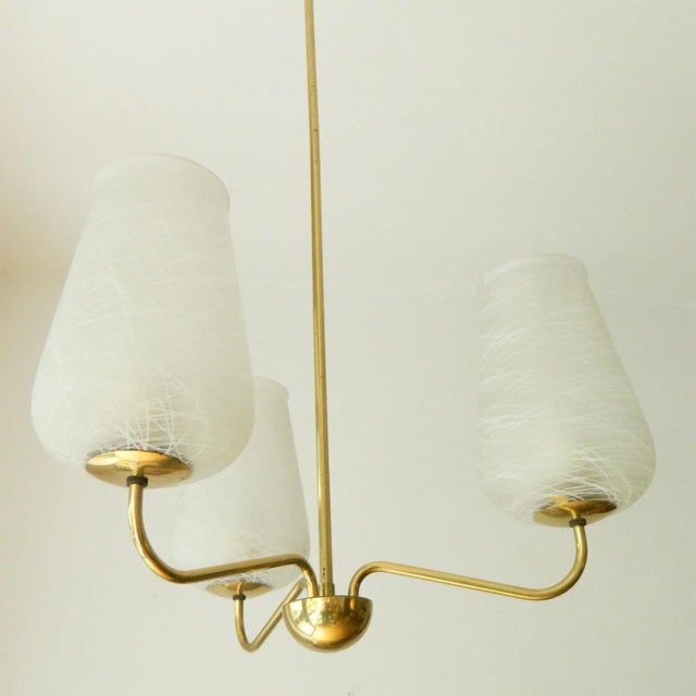 Gold Ceiling Lamp with Three Glass Shades, 1950s For Sale - Image 8 of 8