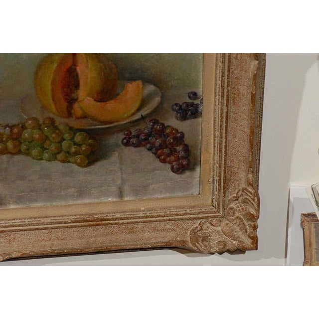 19th Century Framed Oil Still Life Painting of Fruit, Grapes, and Melon For Sale - Image 4 of 7