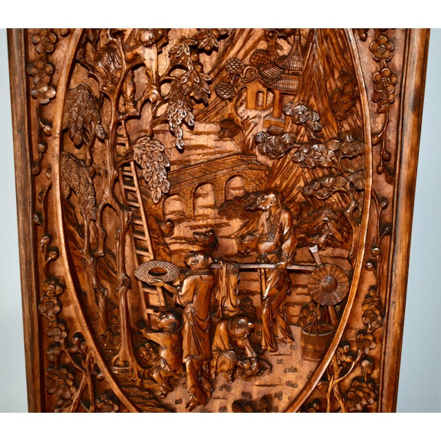 Vintage Unique Heavily Carved Chinese Plaque W/Figural Designs For Sale - Image 11 of 12