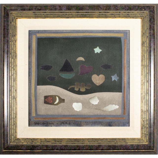 Carol Jablonsky, Folk Art Collage Painting "Letter in a Bottle" Carol Jablonsky Woman Artist For Sale