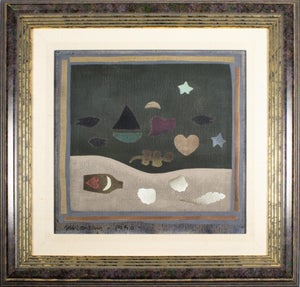 Carol Jablonsky, Folk Art Collage Painting "Letter in a Bottle" Carol Jablonsky Woman Artist