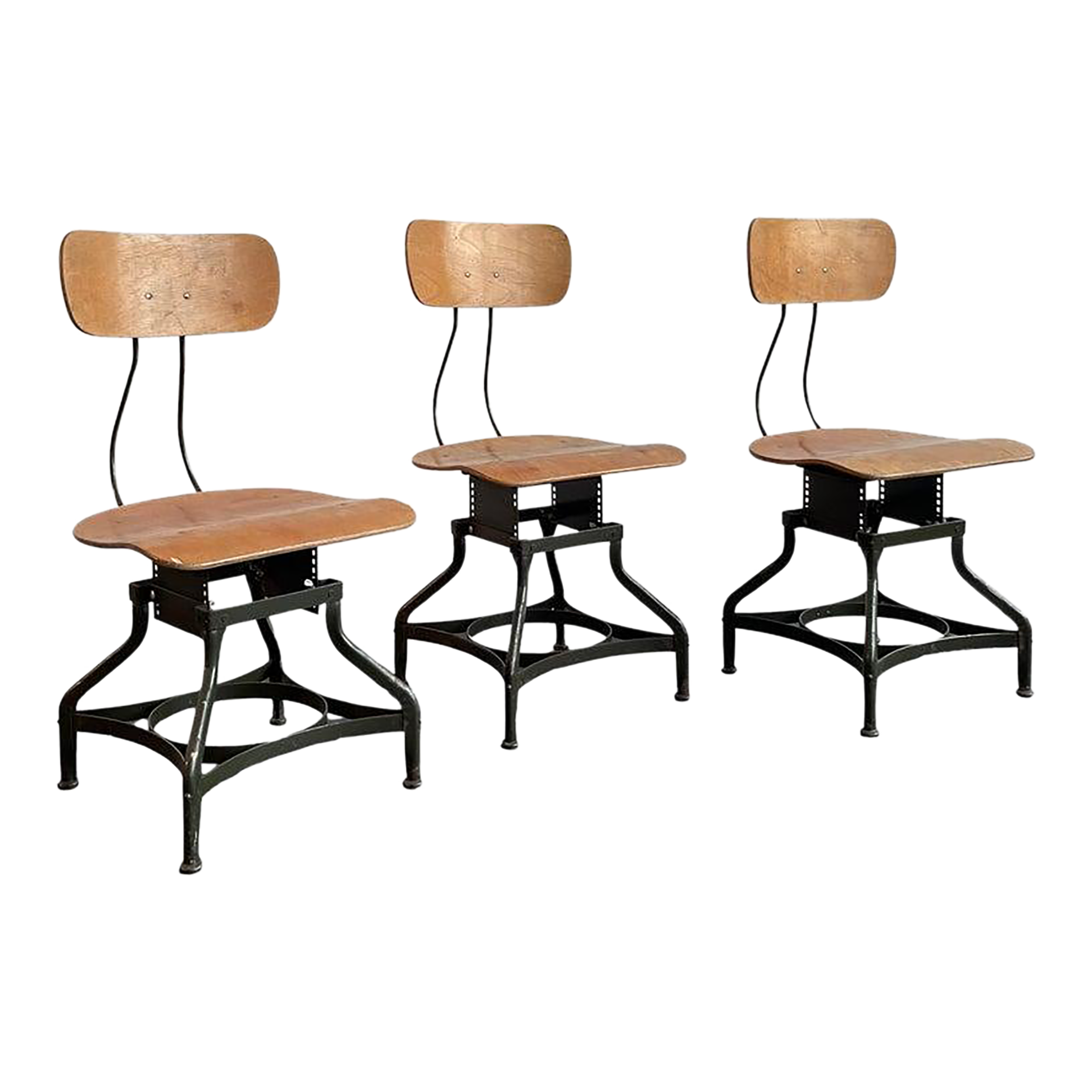 1940s Set of Three Industrial Adjustable Shop Chairs by Toledo