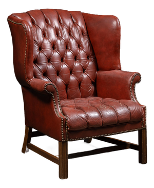 Vintage Wingback Tufted Leather Chesterfield Armchair in Burnt Red