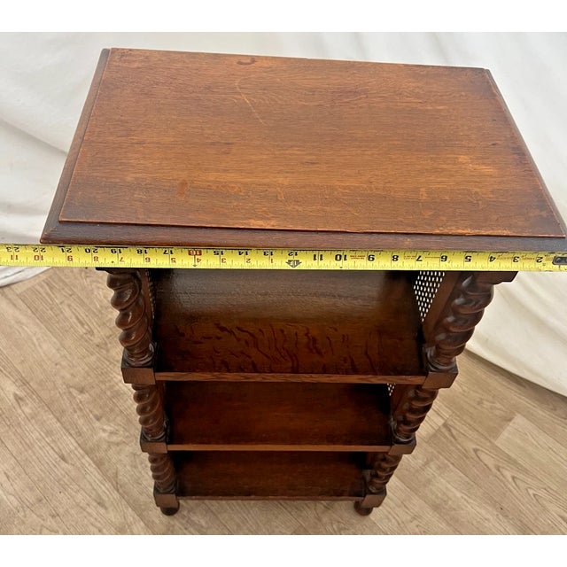 Antique Bookcase French Jacobean Revival Oak 4-Tier Etagere Barley Twist, Cane For Sale - Image 11 of 13