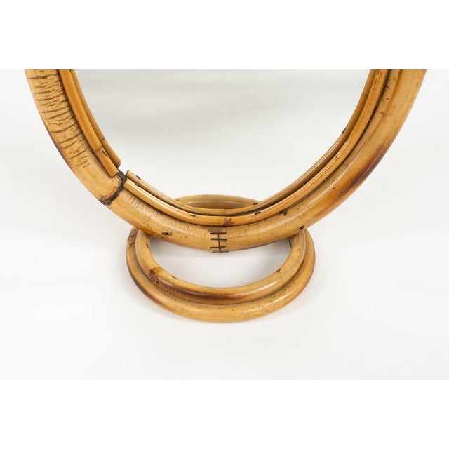 Mid-Century Oval Table Vanity Mirror in Bamboo and Rattan, Italy, 1970s For Sale - Image 10 of 13