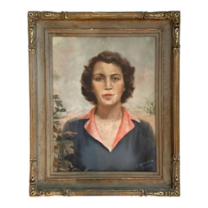 Antique Oil on Board Estate Portrait Painting of Lady / Woman in a Desert Landscape by Spanish Artist J. Anduaga, Circa 1940 (1946)