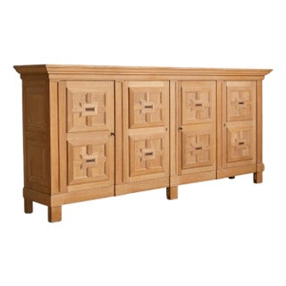 Monumental Spanish Sandblasted Oak Cabinet, 1940s For Sale