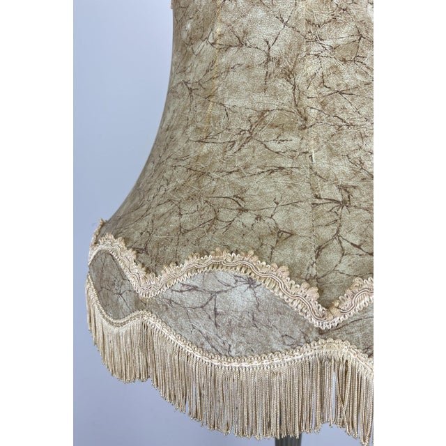 Vintage French Ornate Metal Standing Lamp with Tassel Shade For Sale - Image 4 of 12