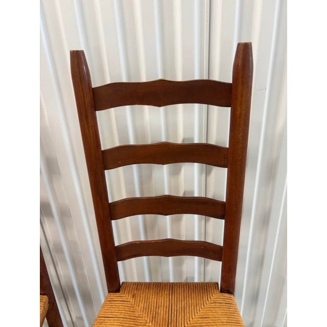 Mid 20th Century Vintage 20th Century Tall Ladder Back Rope Seat Armless Side Dining Chairs, a Pair For Sale - Image 5 of 9