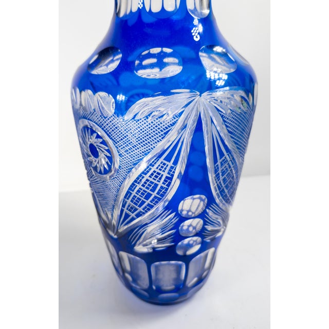 Mid-Century Bohemian Czech Blue Cut to Clear Cameo Glass Vase For Sale - Image 10 of 15