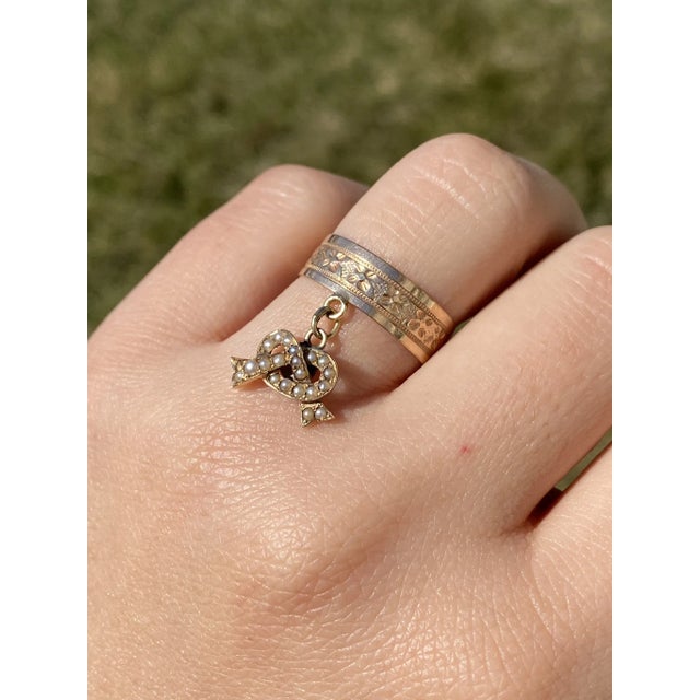 The Duxbury: Antique Victorian Rose Gold Band with Dangling Seed Pearl Pretzel For Sale - Image 10 of 10
