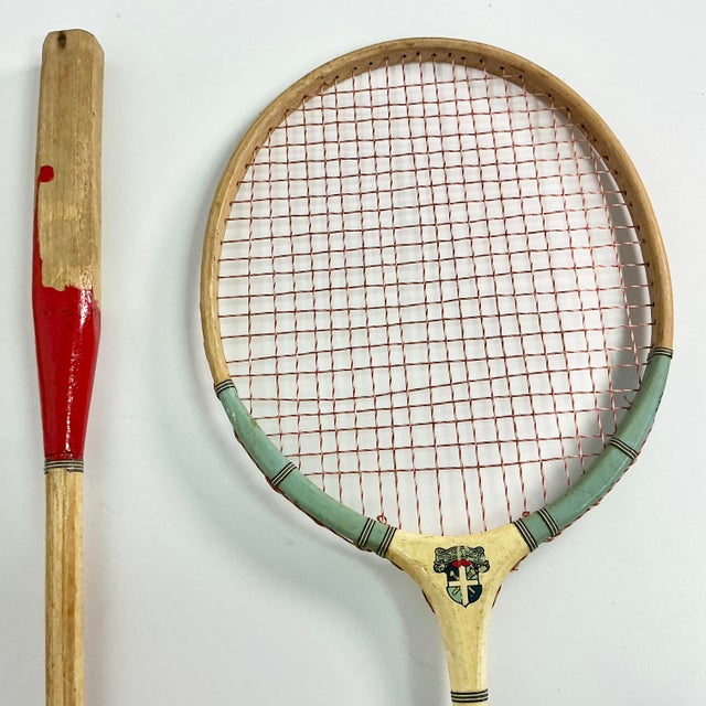 Wood Mid-Century Boho Chic Vintage Badminton Rackets - Set of 3. For Sale - Image 7 of 9