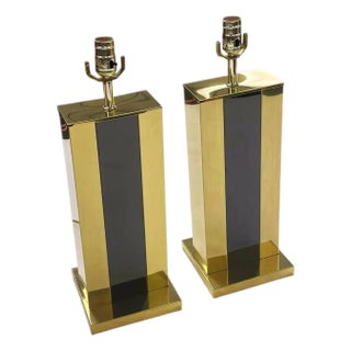 1980s Gold and Black Pierre Cardin Style Metal Table Lamps - a Pair For Sale