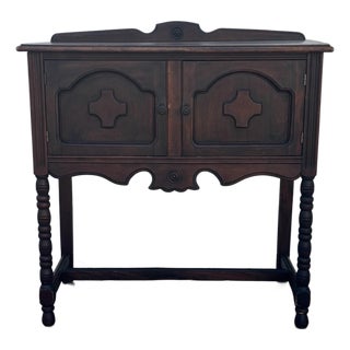 Vintage Cabinet | Server Sideboard | Early American Style Bar Cabinet | Entryway Storage Console For Sale