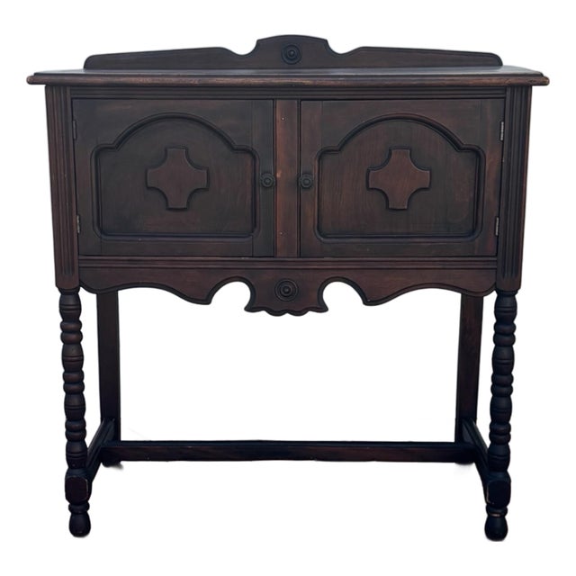 Vintage Cabinet | Server Sideboard | Early American Style Bar Cabinet | Entryway Storage Console For Sale