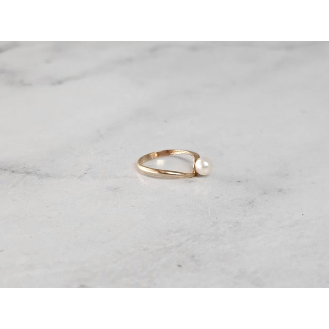 2020s 5MM Solitaire Pearl Ring 14k Yellow Gold, Size 3 For Sale - Image 5 of 5