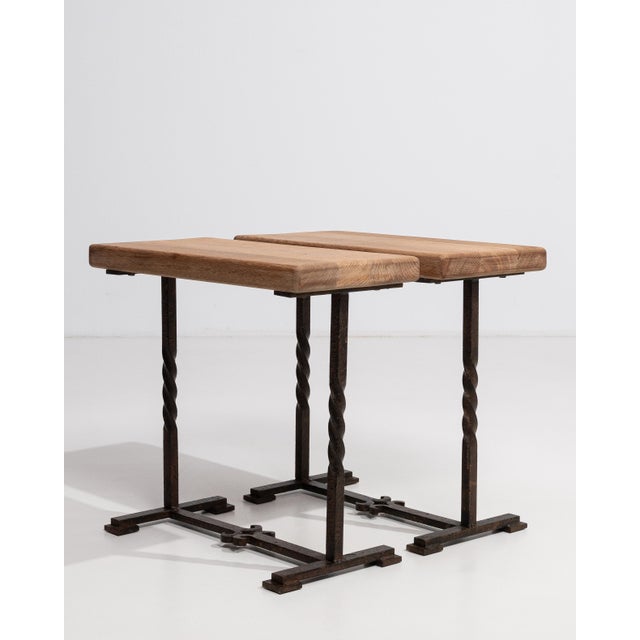 1970s Pair Of Oak Side Tables With Iron Base For Sale - Image 14 of 15