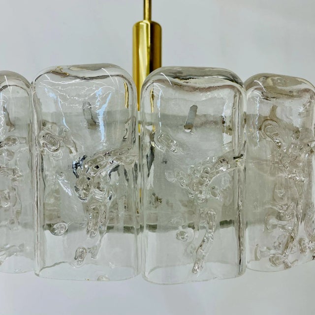 Mid-Century Modern Small Circular German Mid-Century Modern Ice Glass Chandelier / Pendant, 1970s For Sale - Image 3 of 12