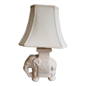 Late 20th Century Asian Style Cream Elephant Table Lamp With Shade