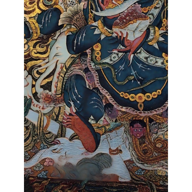 "W-60cm,H-90cm This Xizang Embroidery and Brocade Thangka Buddha Painting is a handmade spiritual home decor piece...