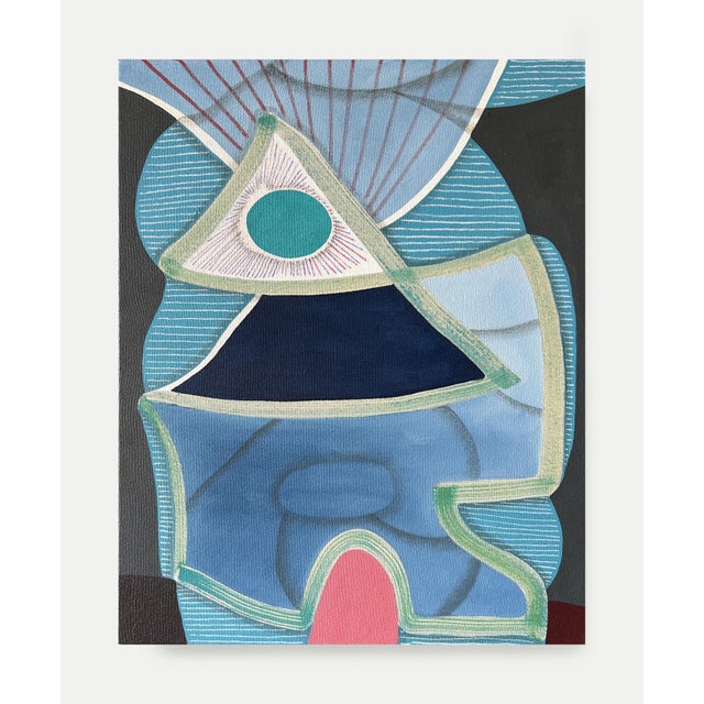 Contemporary geometric colorful abstract painting by Texas-based artist Max Manning. The work features organic and...