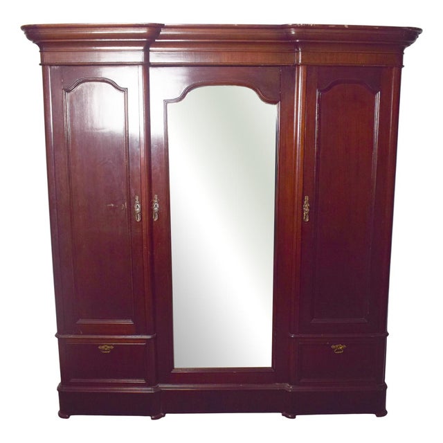 Antique English Mahogany Wardrobe with Central Mirror For Sale - Image 9 of 9