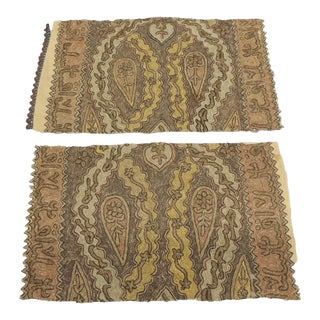 Antique Persian Gold and Copper Color Metallic Threads Embroidery Fragments - Set 0f 2 For Sale