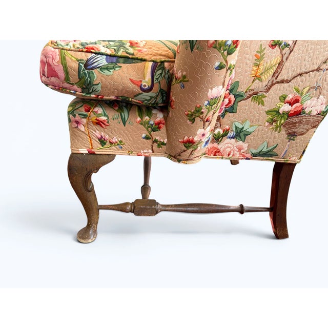 Antique William & Mary Wingback Armchair in Chinoiserie Botanical Upholstery For Sale In New York - Image 6 of 6