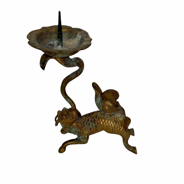 Early 20th Century Vintage Brass Lion Candleholder, Japan For Sale - Image 5 of 9