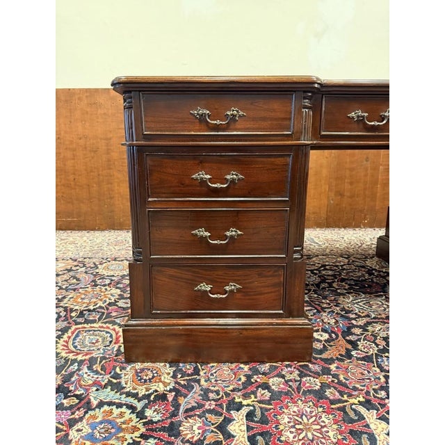 English Partner Desk in Wood and Leather For Sale - Image 9 of 18