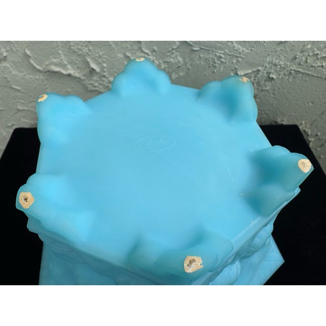 Glass Vintage Fenton Blue Satin Glass Footed Jardiniere Cachepot Planter For Sale - Image 7 of 8