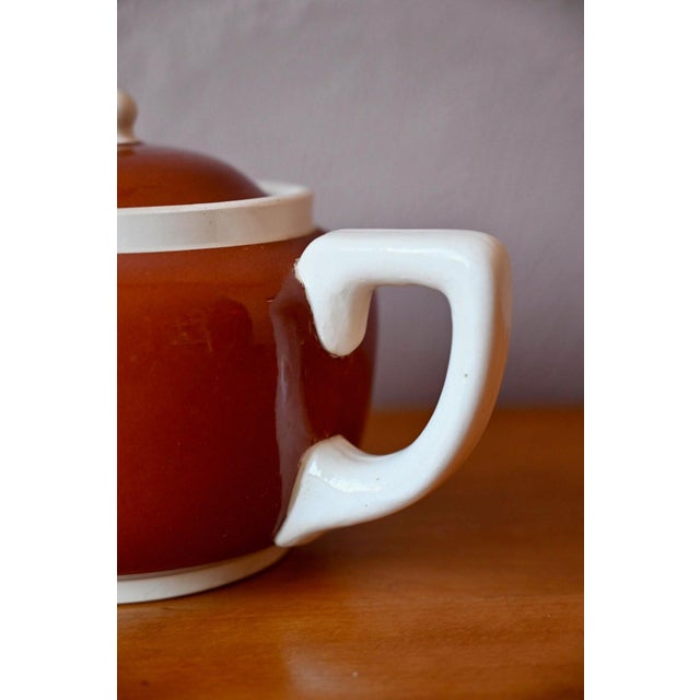 Two-Tone Sarreguemines Earthenware Teapot in Brown-Red and White, 1950s For Sale - Image 6 of 10