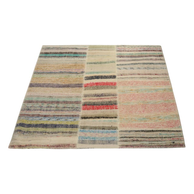 Handwoven in wool, Rug & Kilim presents a 4x4 contemporary square rug from their innovative new patchwork kilim...