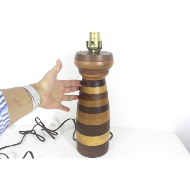 Vintage Stacked Turned Wood Marquetry Table Lamp For Sale - Image 11 of 12