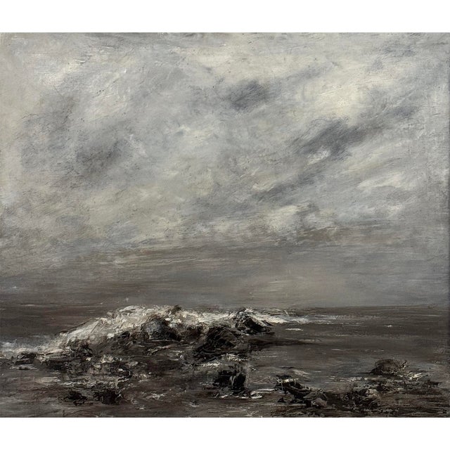Mid-Century Modern Mid Century Oil on Canvas by Francine Kerckx (1921-?) 'Stormy Seascape With Rocky Coast' For Sale - Image 3 of 17