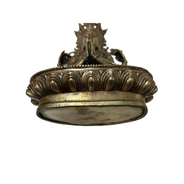Vintage Distressed Silver Color Metal Sitting Four Arms Tara Statue For Sale In San Francisco - Image 6 of 7