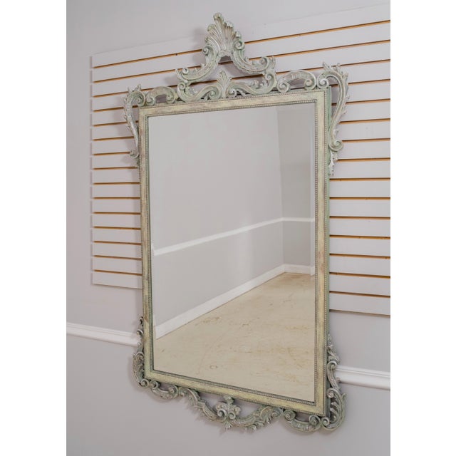 Age: Approx: 40 Years Old Details: Beveled Glass Quality Construction Large Impressive Mirror ‘Antique’ Greenish Blue...