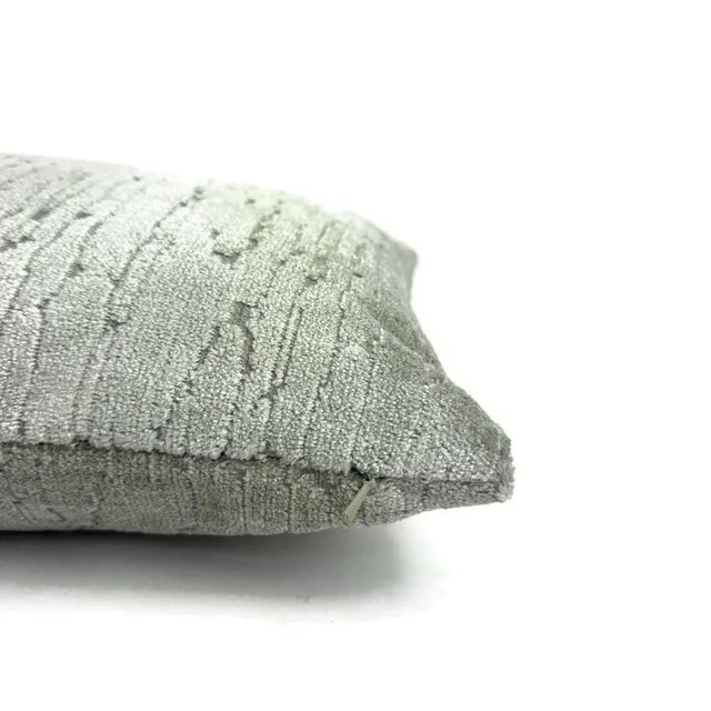 Contemporary Fabricut Vendom Velvet in Silver Velvet Lumbar Pillow Cover - Textured Stripe Velvet Rectangle Cushion Case For Sale - Image 3 of 4