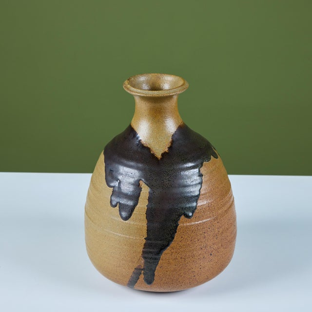 Ceramic Large Hand-Thrown Stoneware Drip Glaze Vase For Sale - Image 7 of 11