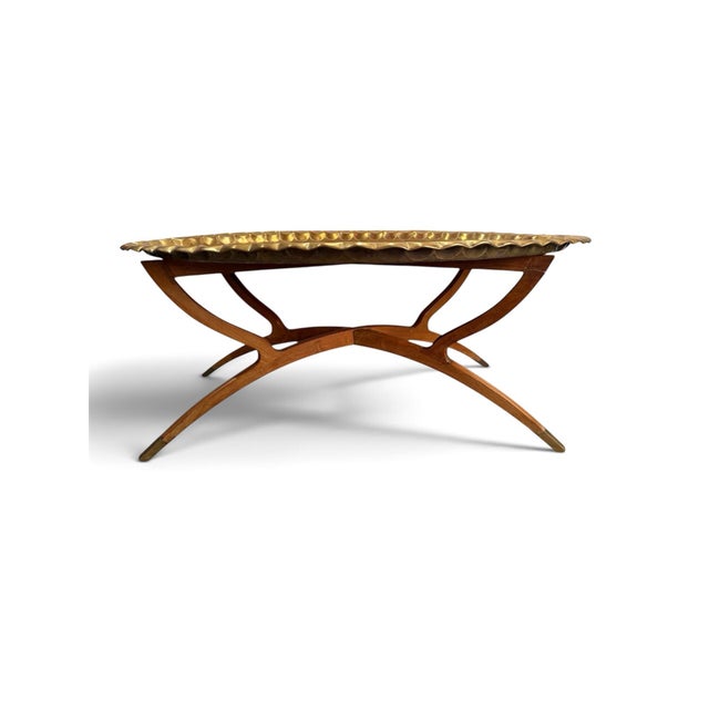 1960s Vintage Moroccan Brass Tray Top Table With Folding Spider-Leg Base For Sale - Image 5 of 10