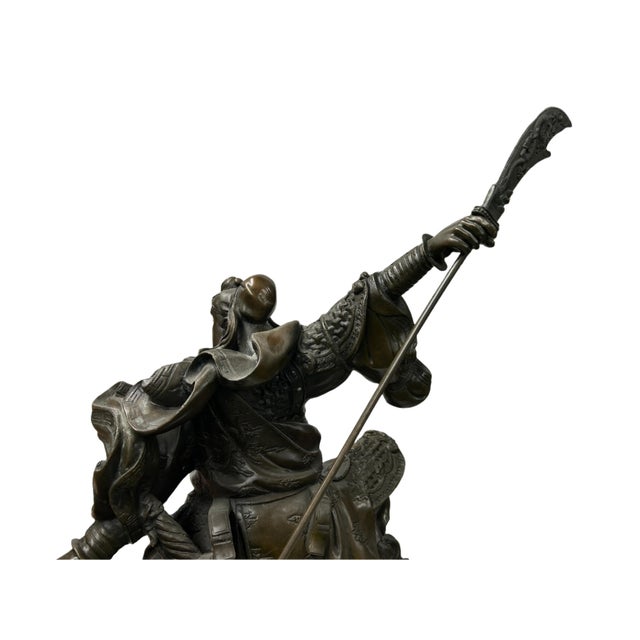 Chinese Metal Bronze General Quan Yu Holding Long Knife Statue For Sale - Image 12 of 18
