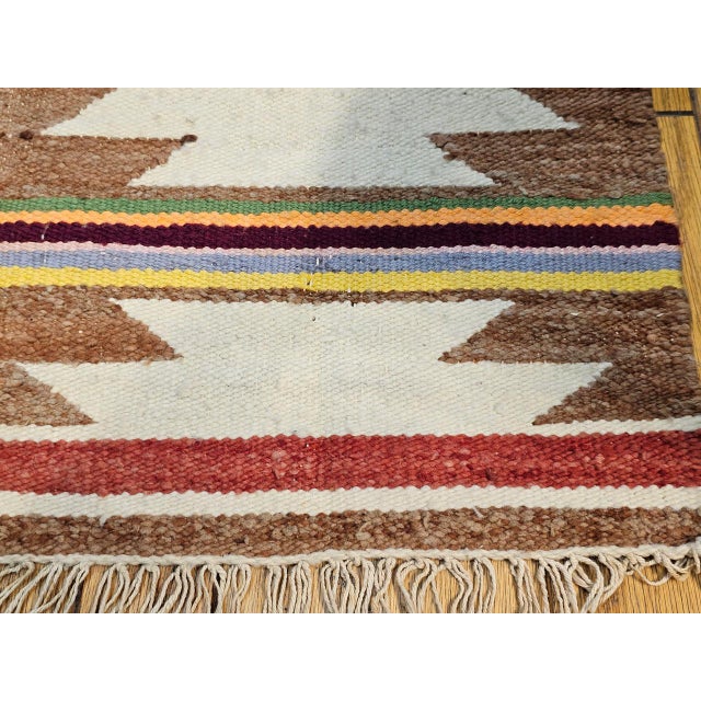 Brown Vintage Native American Navajo Area Rug, Handwoven Wool, Geometric Band Pattern, Ivory, Rust, Purple, Yellow, 2x3 For Sale - Image 8 of 14